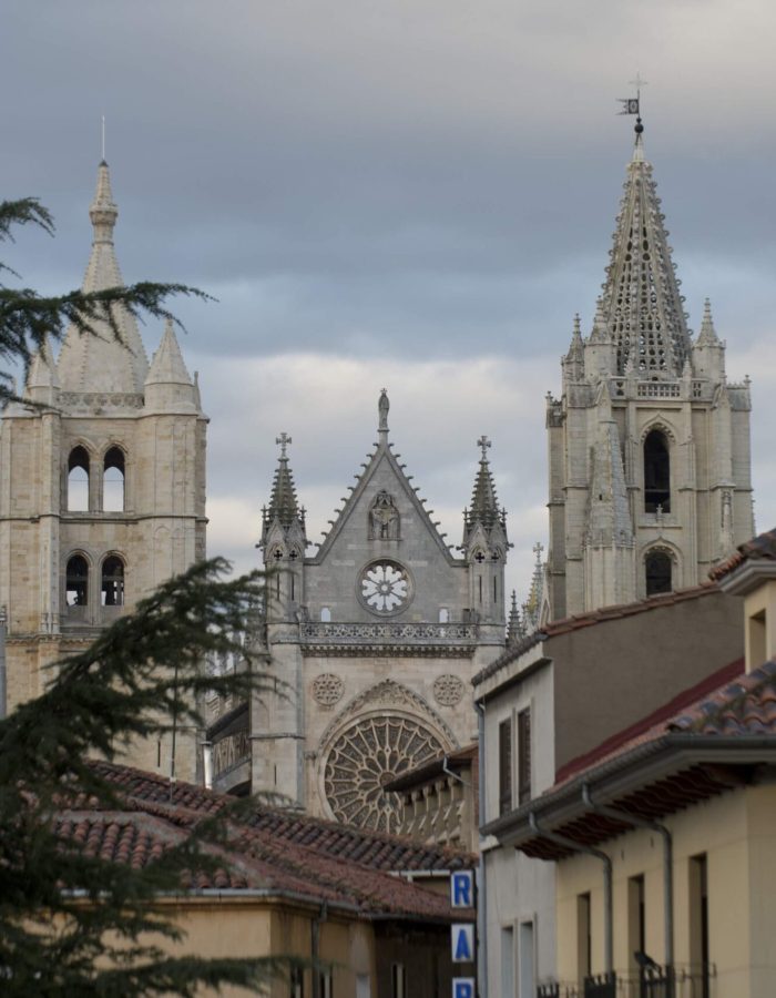 Vista de la catedral de león desde una calle cercana